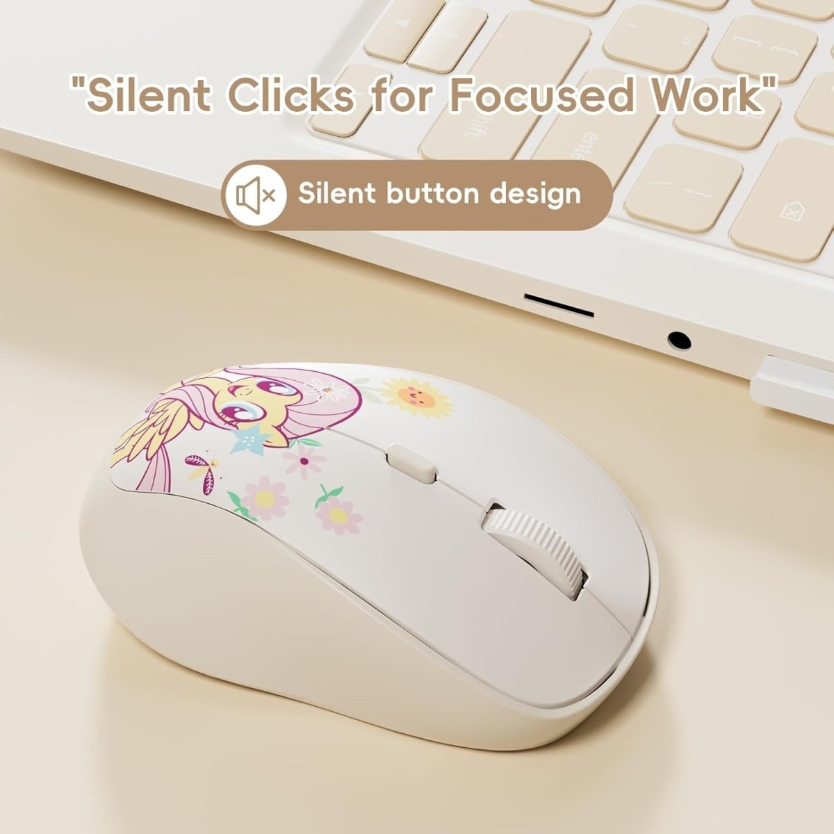 Cream Wireless Mouse Silent 1600DPI Ergonomic 2.4G USB Compact - Kwikley