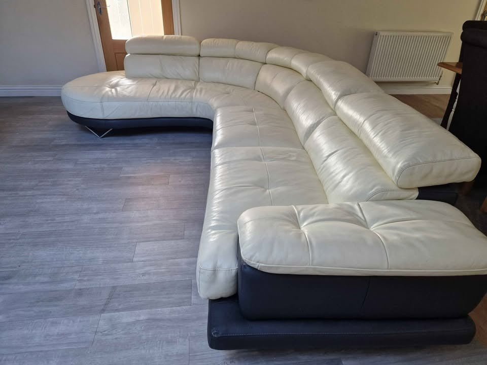 Cream/Black Leather Corner Sofa (PTP) - Kwikley