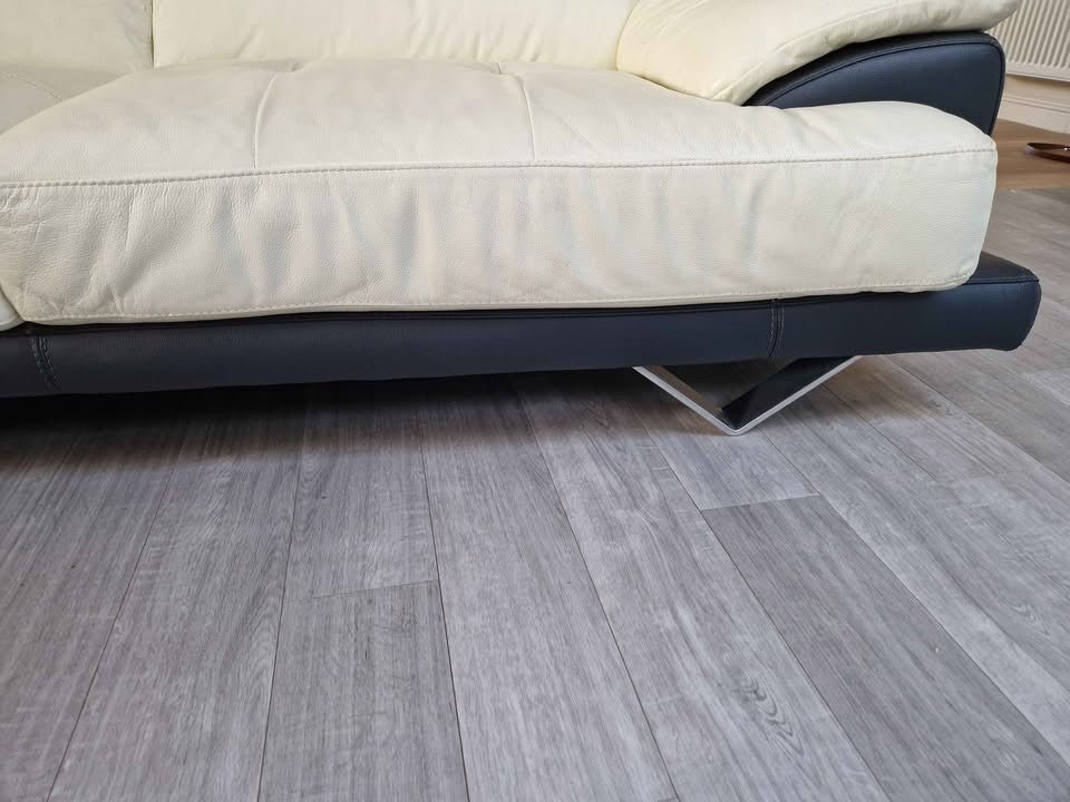Cream/Black Leather Corner Sofa (PTP) - Kwikley