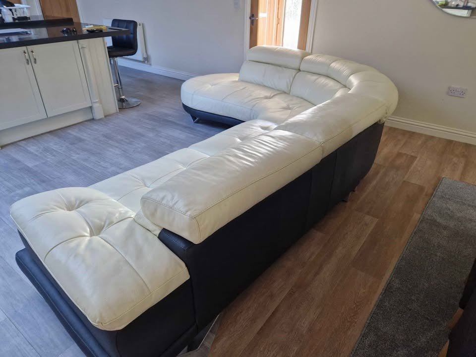 Cream/Black Leather Corner Sofa (PTP) - Kwikley