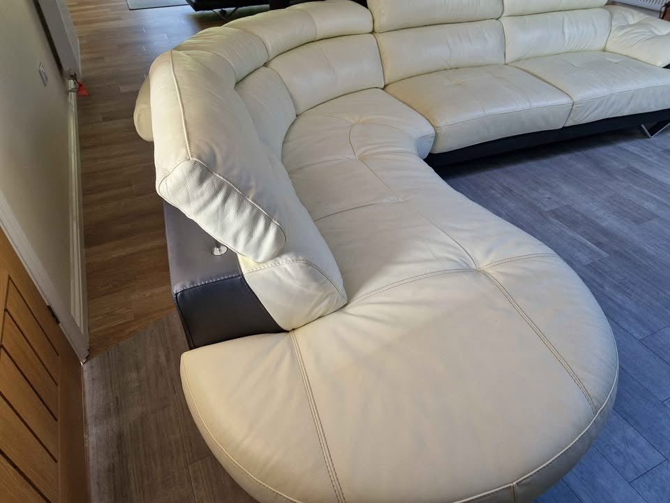 Cream/Black Leather Corner Sofa (PTP) - Kwikley