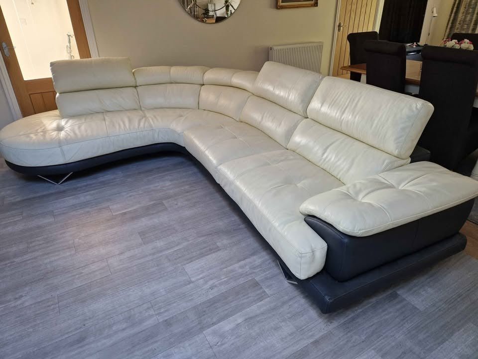 Cream/Black Leather Corner Sofa (PTP) - Kwikley