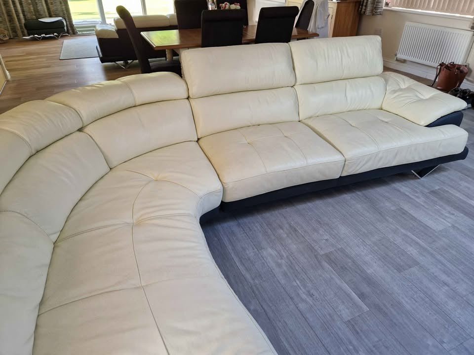 Cream/Black Leather Corner Sofa (PTP) - Kwikley