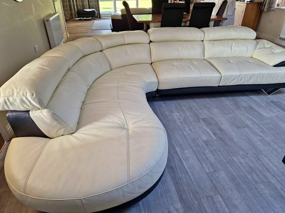 Cream/Black Leather Corner Sofa (PTP) - Kwikley