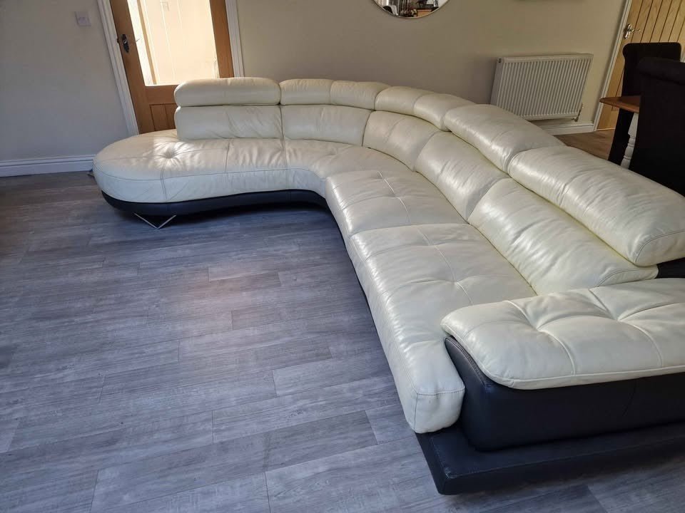 Cream/Black Leather Corner Sofa (PTP) - Kwikley