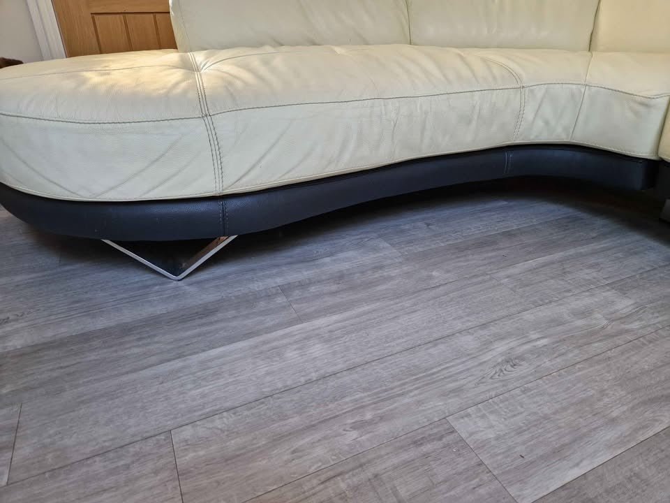 Cream/Black Leather Corner Sofa (PTP) - Kwikley