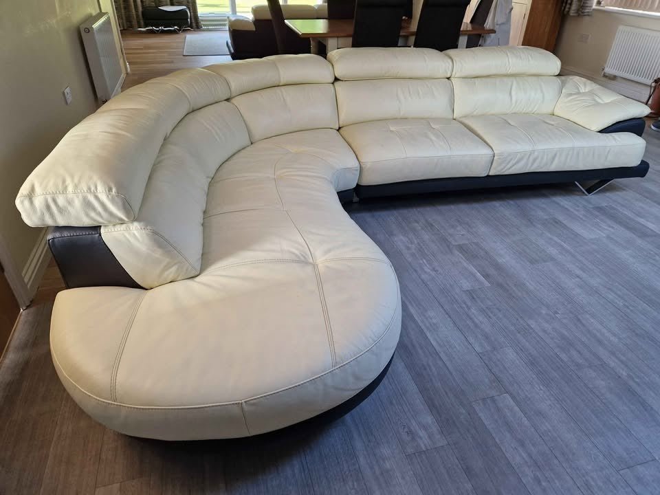 Cream/Black Leather Corner Sofa (PTP) - Kwikley