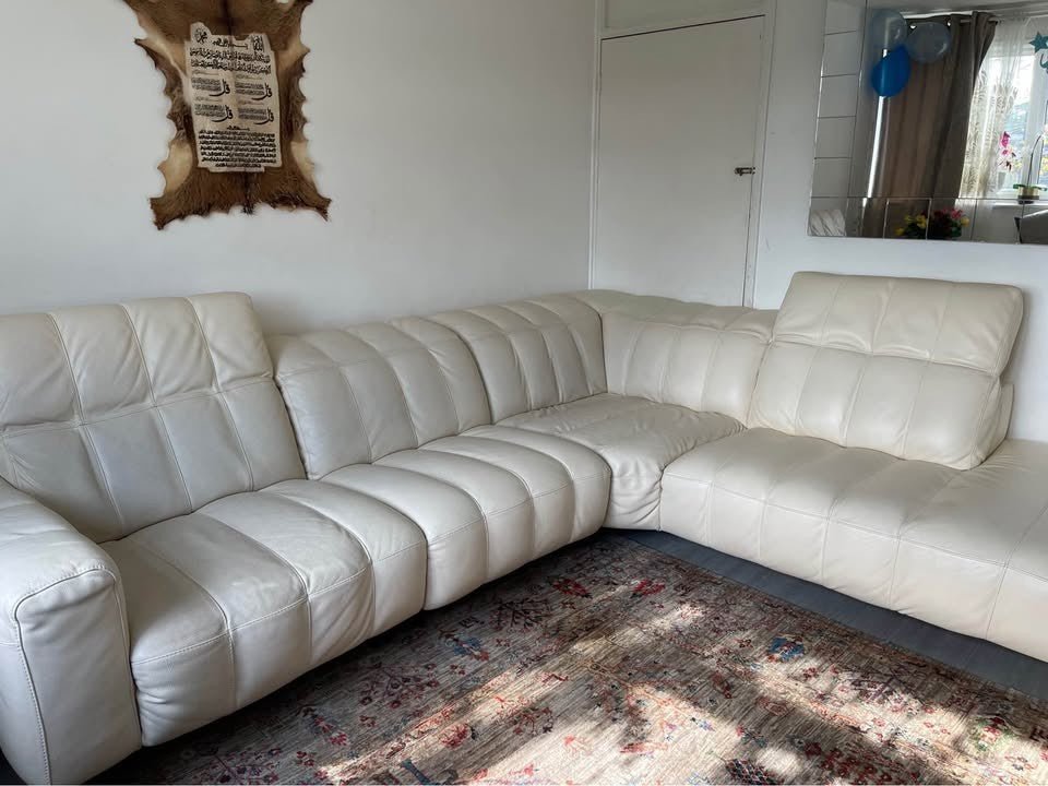 Cream/Ivory Leather Corner Sofa (PTP) - Kwikley