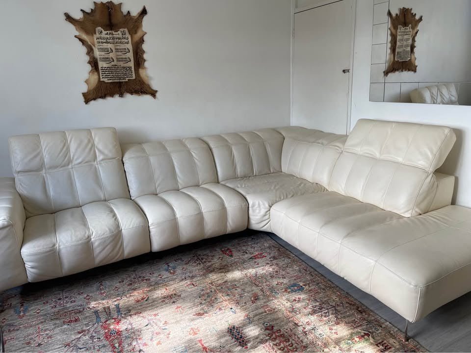 Cream/Ivory Leather Corner Sofa (PTP) - Kwikley