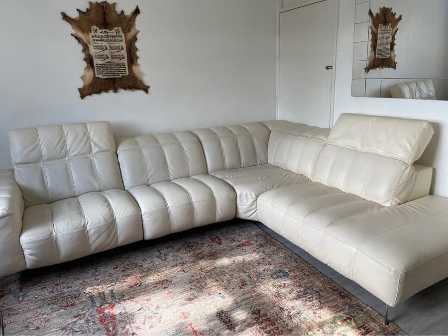 Cream/Ivory Leather Corner Sofa (PTP) - Kwikley