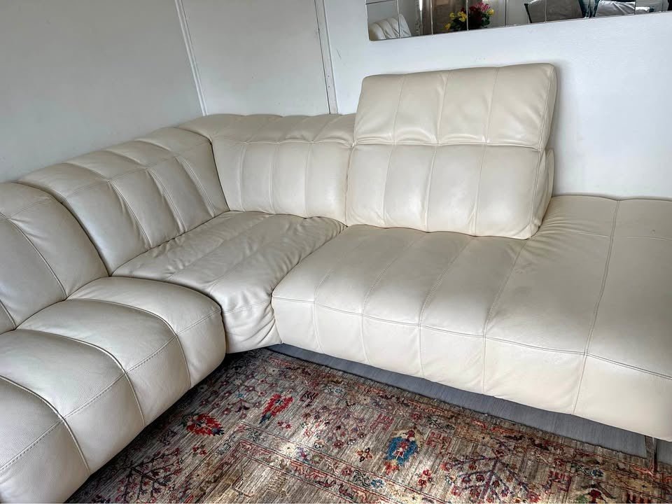 Cream/Ivory Leather Corner Sofa (PTP) - Kwikley