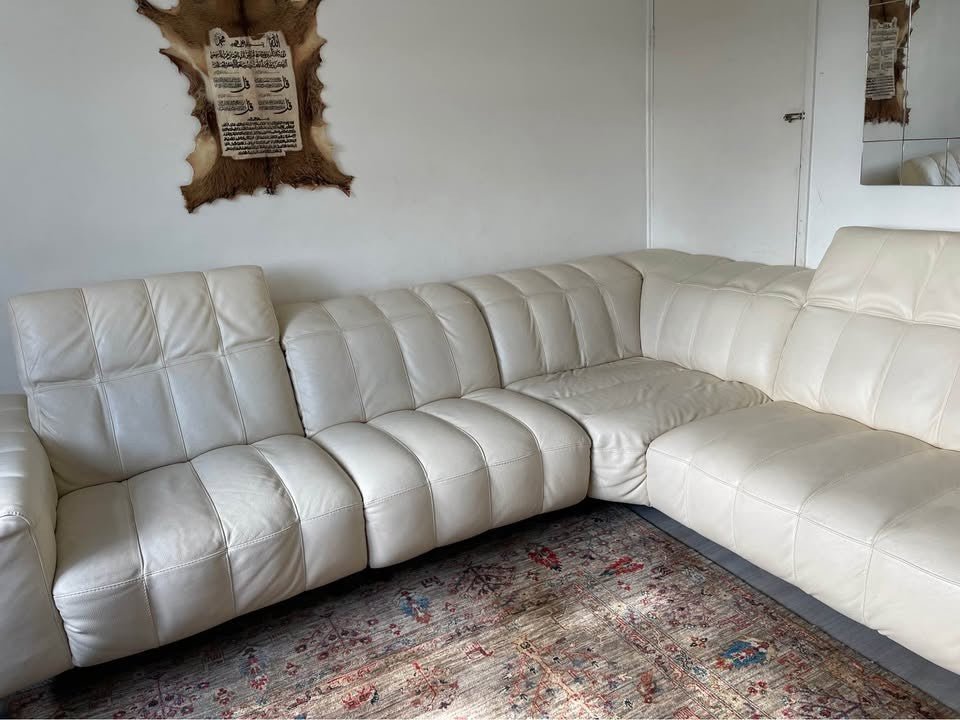Cream/Ivory Leather Corner Sofa (PTP) - Kwikley