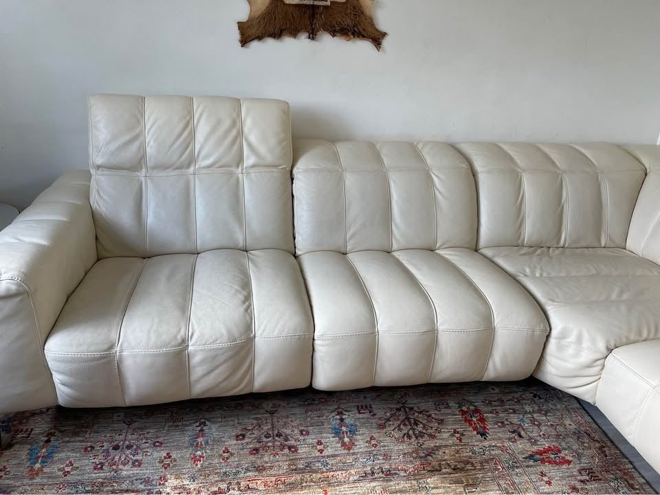 Cream/Ivory Leather Corner Sofa (PTP) - Kwikley