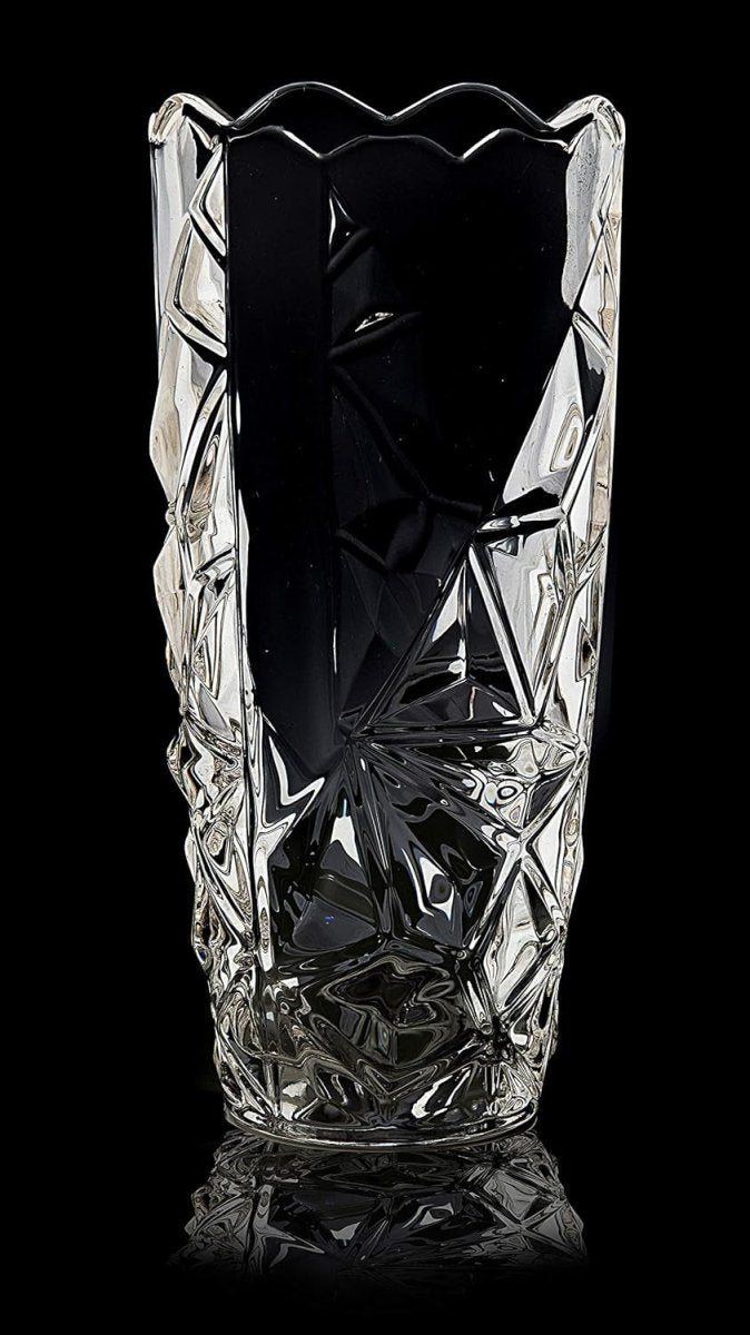 Crystal Glass Flower Vase 30cm Ice Grain Cut Clear Table Centrepiece - Kwikley
