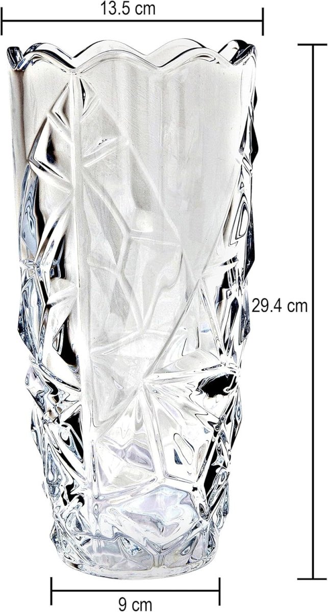 Crystal Glass Flower Vase 30cm Ice Grain Cut Clear Table Centrepiece - Kwikley