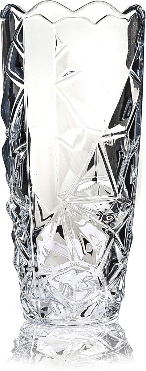 Crystal Glass Flower Vase 30cm Ice Grain Cut Clear Table Centrepiece - Kwikley