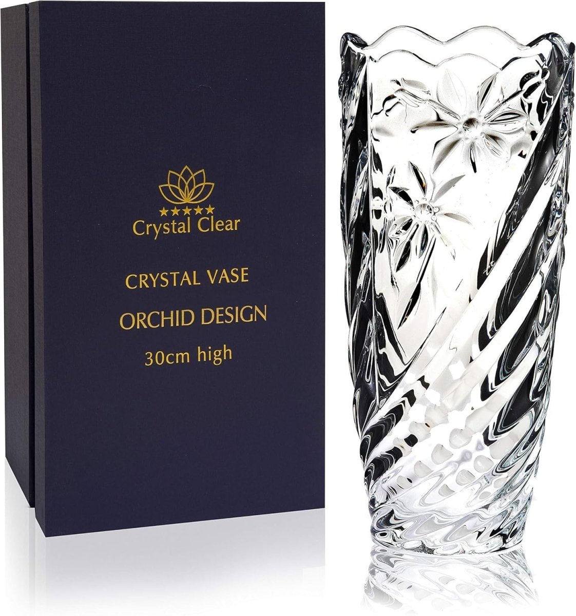 Crystal Glass Flower Vase 30cm Tall Orchid Cut Luxury Home Decor Gift - Kwikley