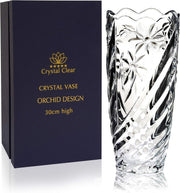 Crystal Glass Flower Vase 30cm Tall Orchid Cut Luxury Home Decor Gift - Kwikley