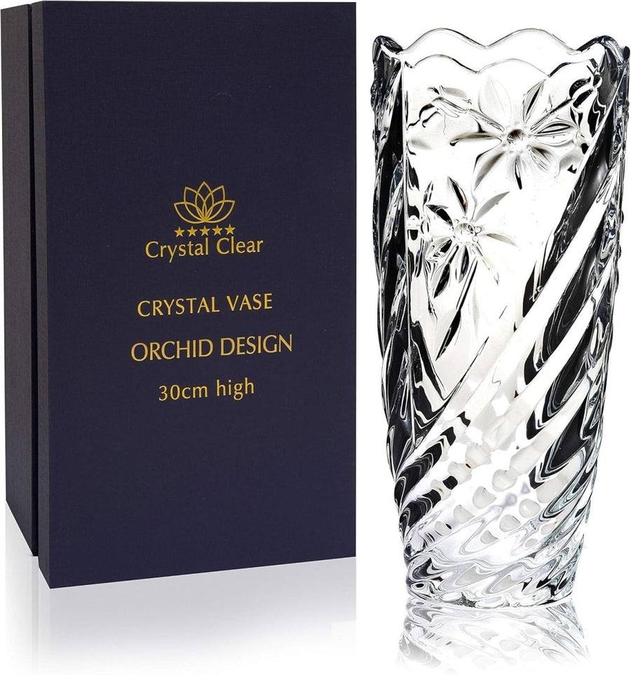 Crystal Glass Flower Vase 30cm Tall Orchid Cut Luxury Home Decor Gift - Kwikley