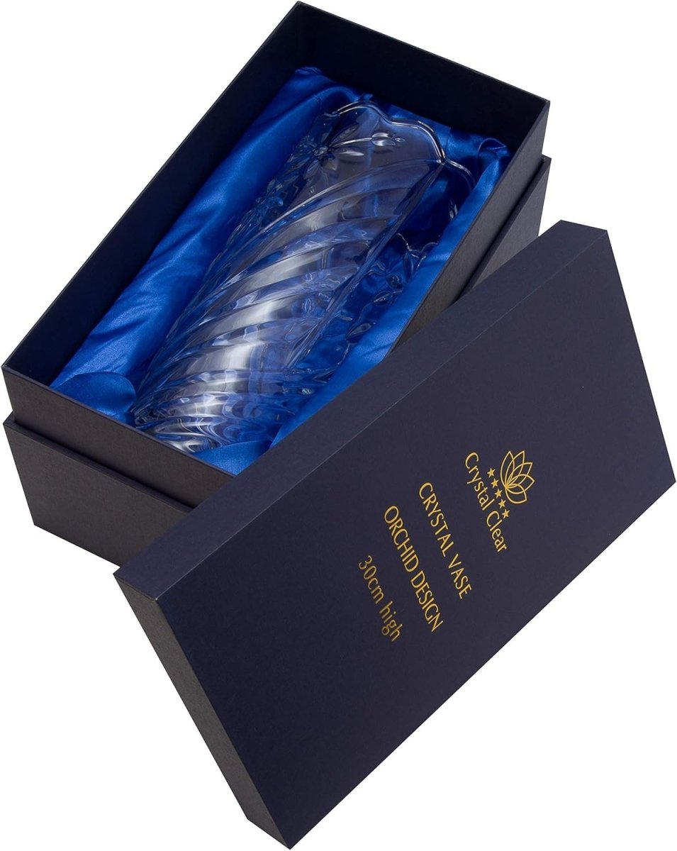Crystal Glass Flower Vase 30cm Tall Orchid Cut Luxury Home Decor Gift - Kwikley
