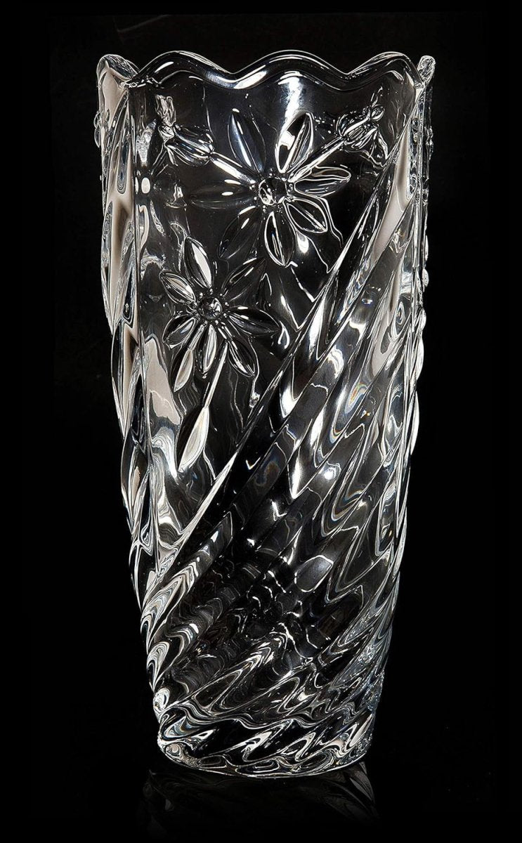 Crystal Glass Flower Vase 30cm Tall Orchid Cut Luxury Home Decor Gift - Kwikley