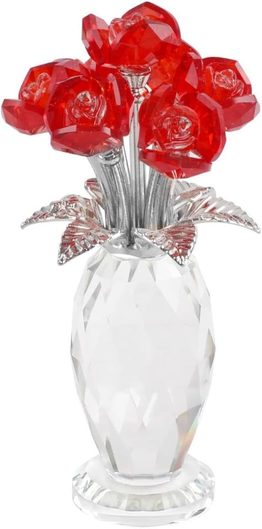 Crystal Rose Vase Centrepiece – Faceted Glass Wedding Table Decor Gift - Kwikley