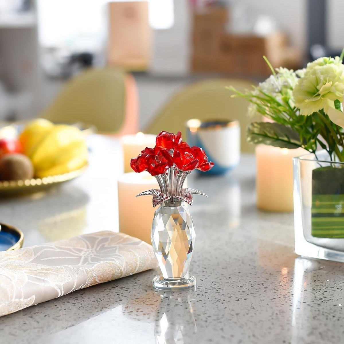 Crystal Rose Vase Centrepiece – Faceted Glass Wedding Table Decor Gift - Kwikley