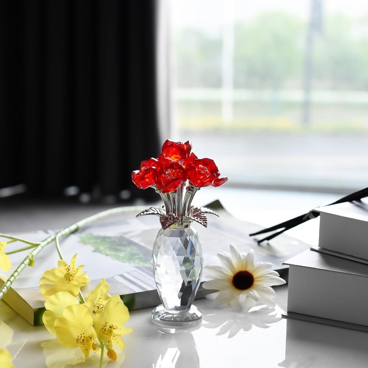 Crystal Rose Vase Centrepiece – Faceted Glass Wedding Table Decor Gift - Kwikley