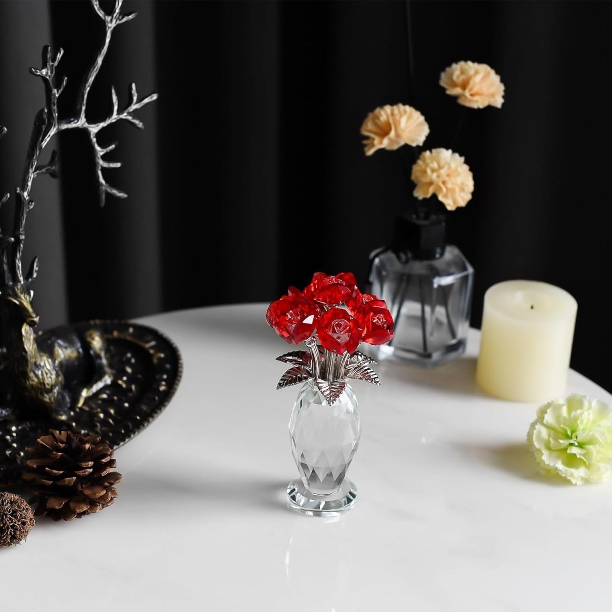 Crystal Rose Vase Centrepiece – Faceted Glass Wedding Table Decor Gift - Kwikley