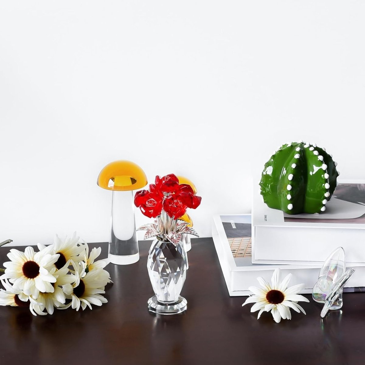 Crystal Rose Vase Centrepiece – Faceted Glass Wedding Table Decor Gift - Kwikley