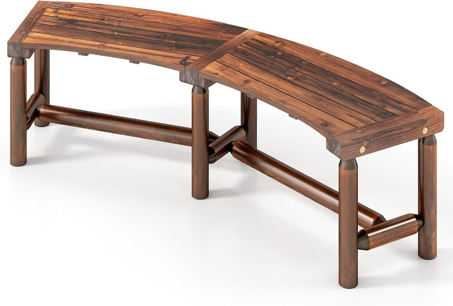 Curved Wooden Garden Bench 170cm Outdoor Patio Park Bench Seat 3 Seater - Kwikley
