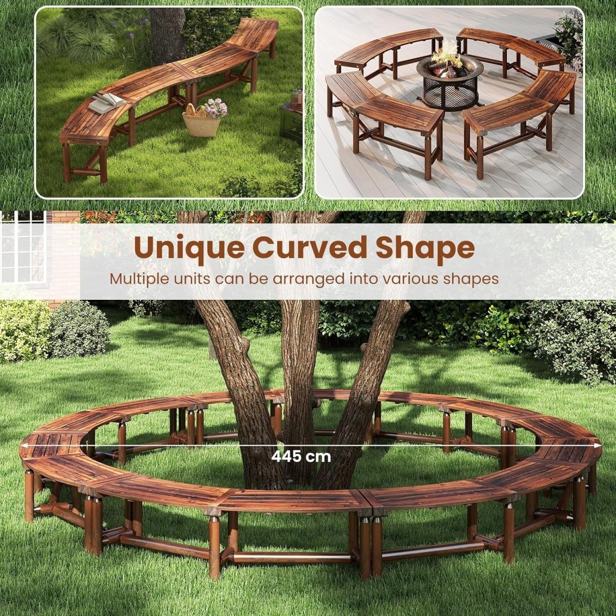 Curved Wooden Garden Bench 170cm Outdoor Patio Park Bench Seat 3 Seater - Kwikley