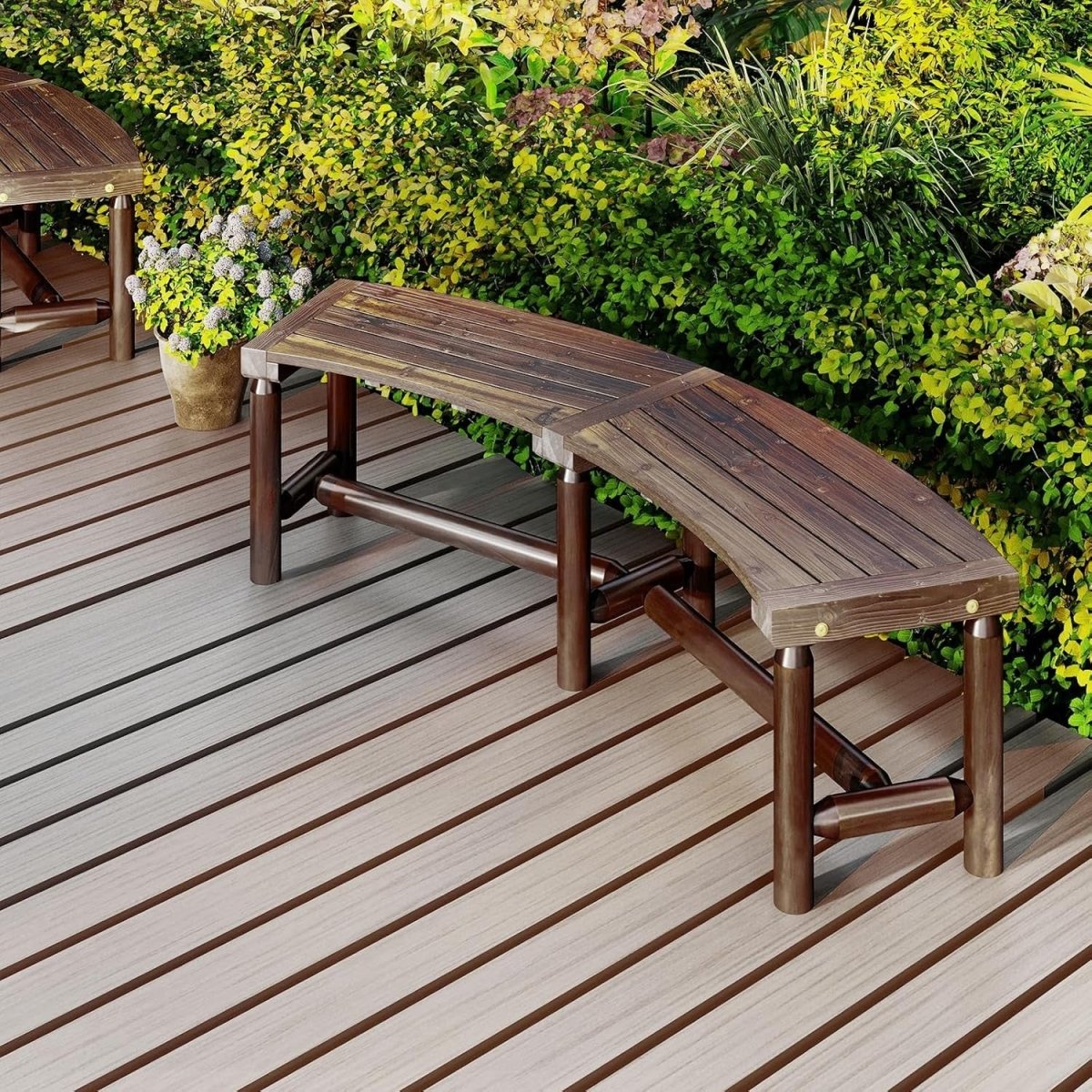 Curved Wooden Garden Bench 170cm Outdoor Patio Park Bench Seat 3 Seater - Kwikley