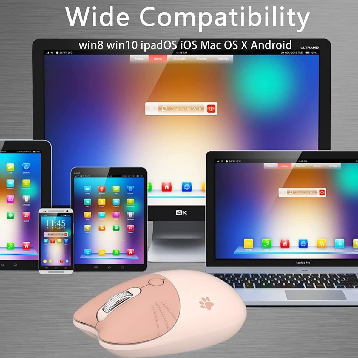 Cute Brown Wireless Mouse Silent 1600 DPI USB Rechargeable - Kwikley