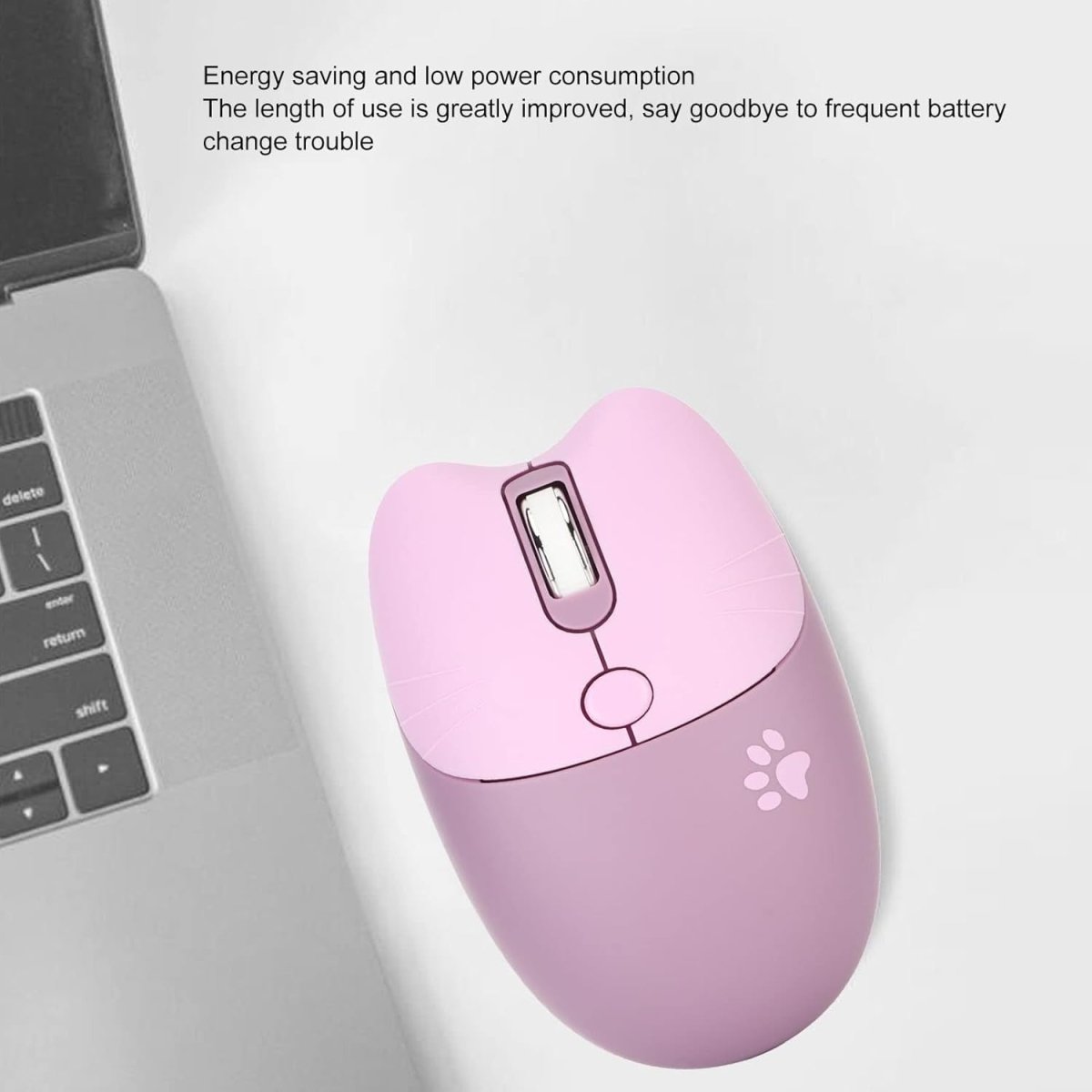 Cute Cat Wireless Mouse 1600 DPI Silent USB Rechargeable Purple - Kwikley