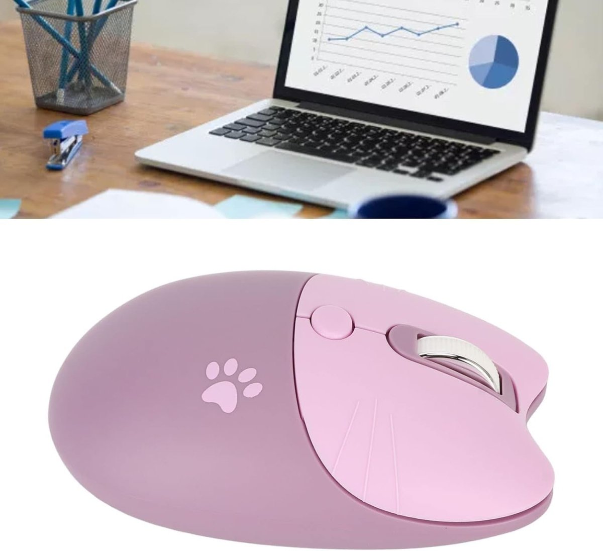 Cute Cat Wireless Mouse 1600 DPI Silent USB Rechargeable Purple - Kwikley