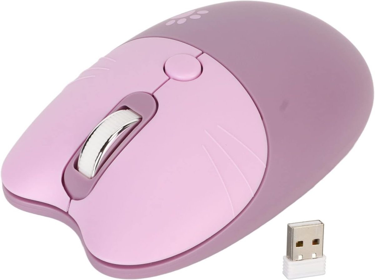 Cute Cat Wireless Mouse 1600 DPI Silent USB Rechargeable Purple - Kwikley