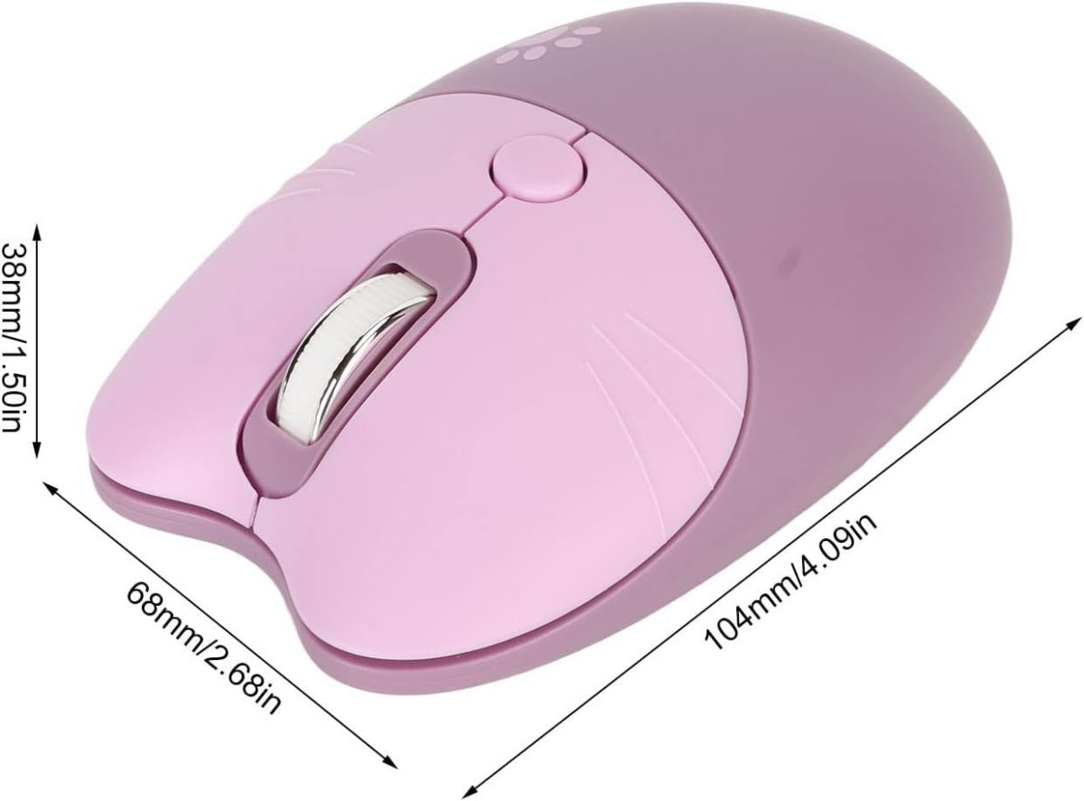 Cute Cat Wireless Mouse 1600 DPI Silent USB Rechargeable Purple - Kwikley