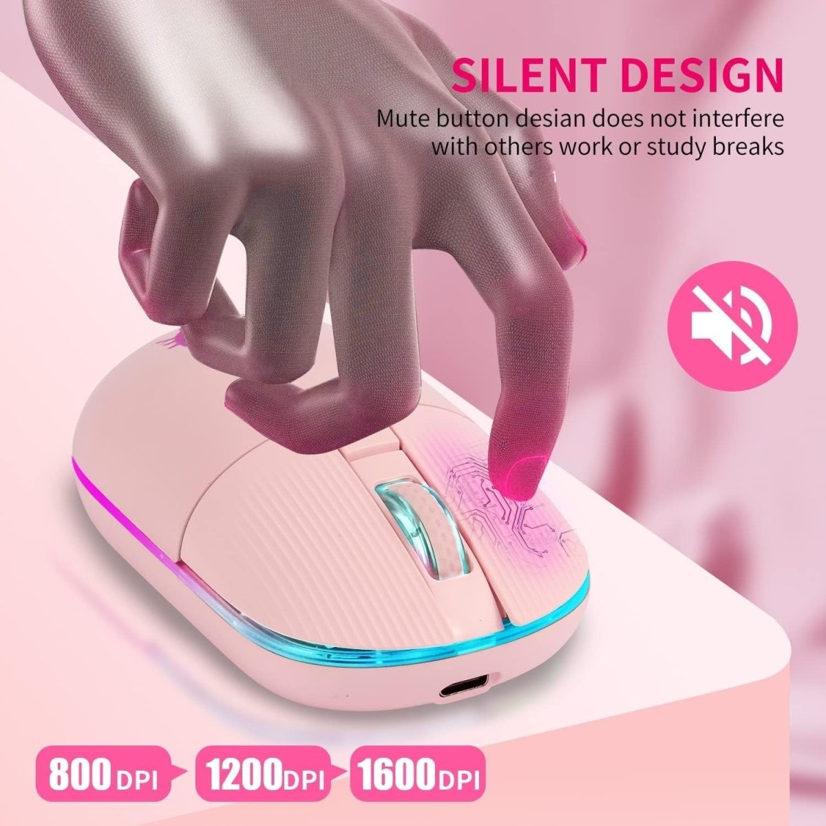 Cute Cat Wireless Mouse Rechargeable Silent USB 2.4G LED - Kwikley