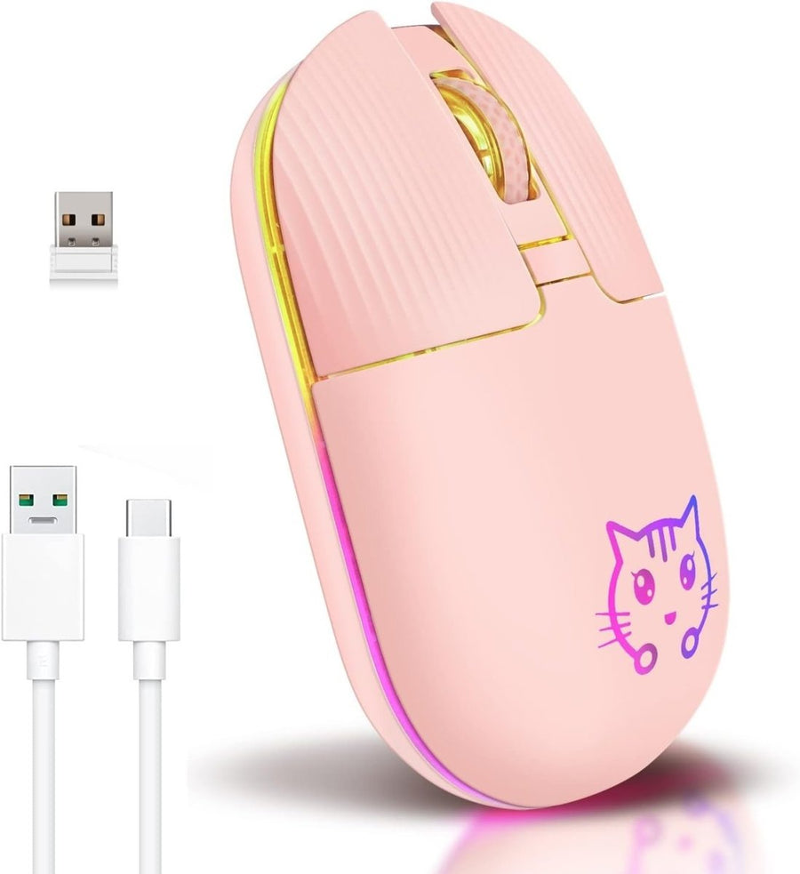 Cute Cat Wireless Mouse Rechargeable Silent USB 2.4G LED - Kwikley