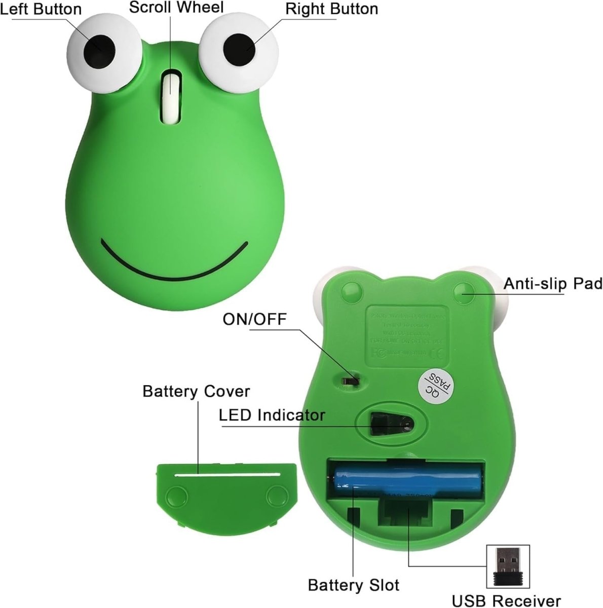 Cute Frog Wireless Mouse Bluetooth 5.1 2.4G Silent 1200DPI - Kwikley