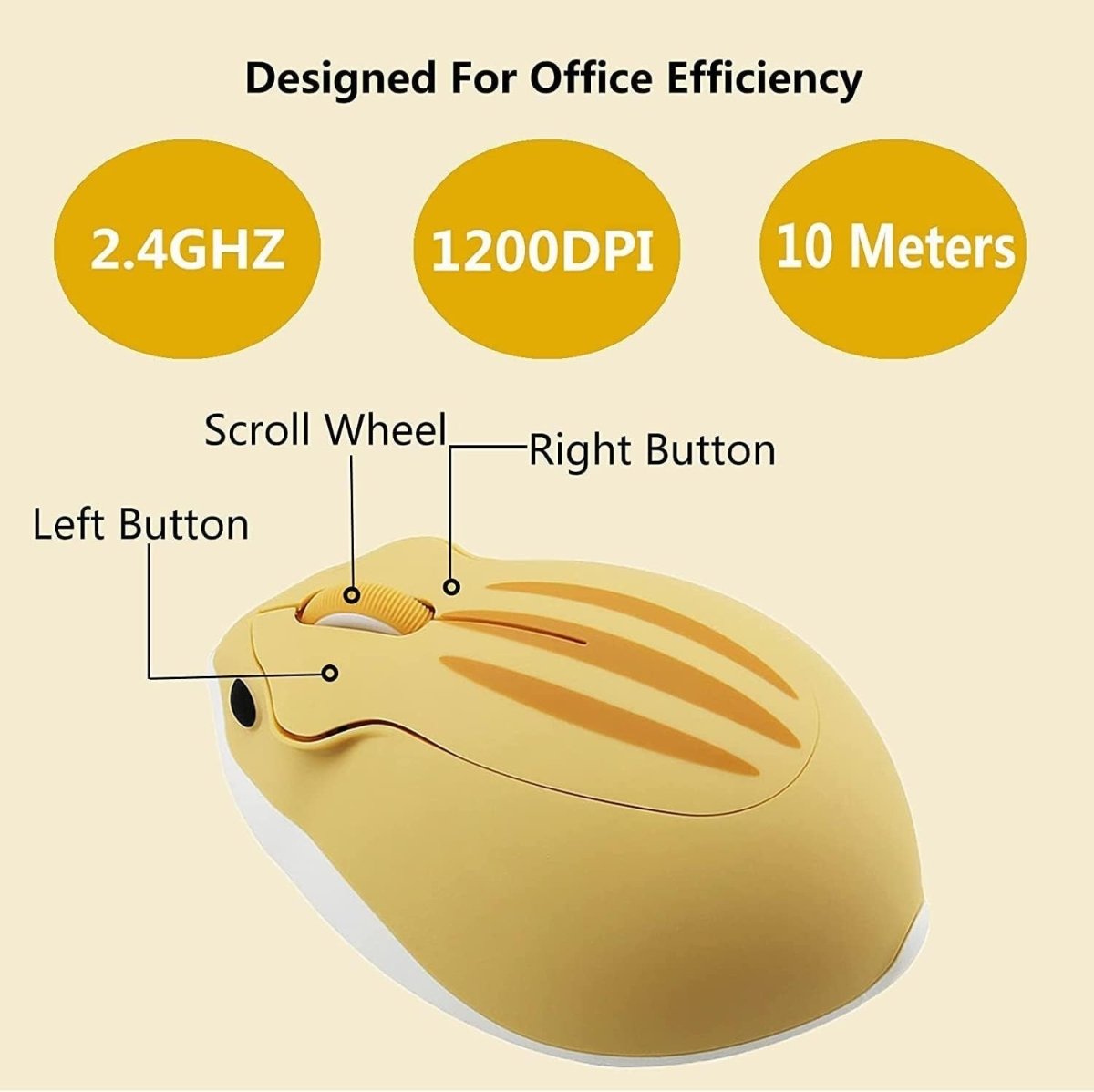 Cute Hamster Wireless Mouse Silent Mini Ergonomic USB Laptop PC - Kwikley