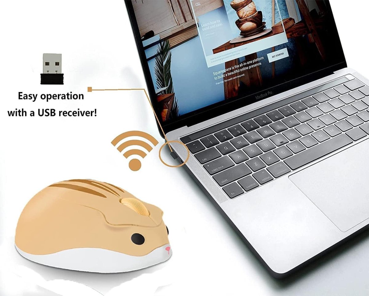 Cute Hamster Wireless Mouse Silent Mini Ergonomic USB Laptop PC - Kwikley
