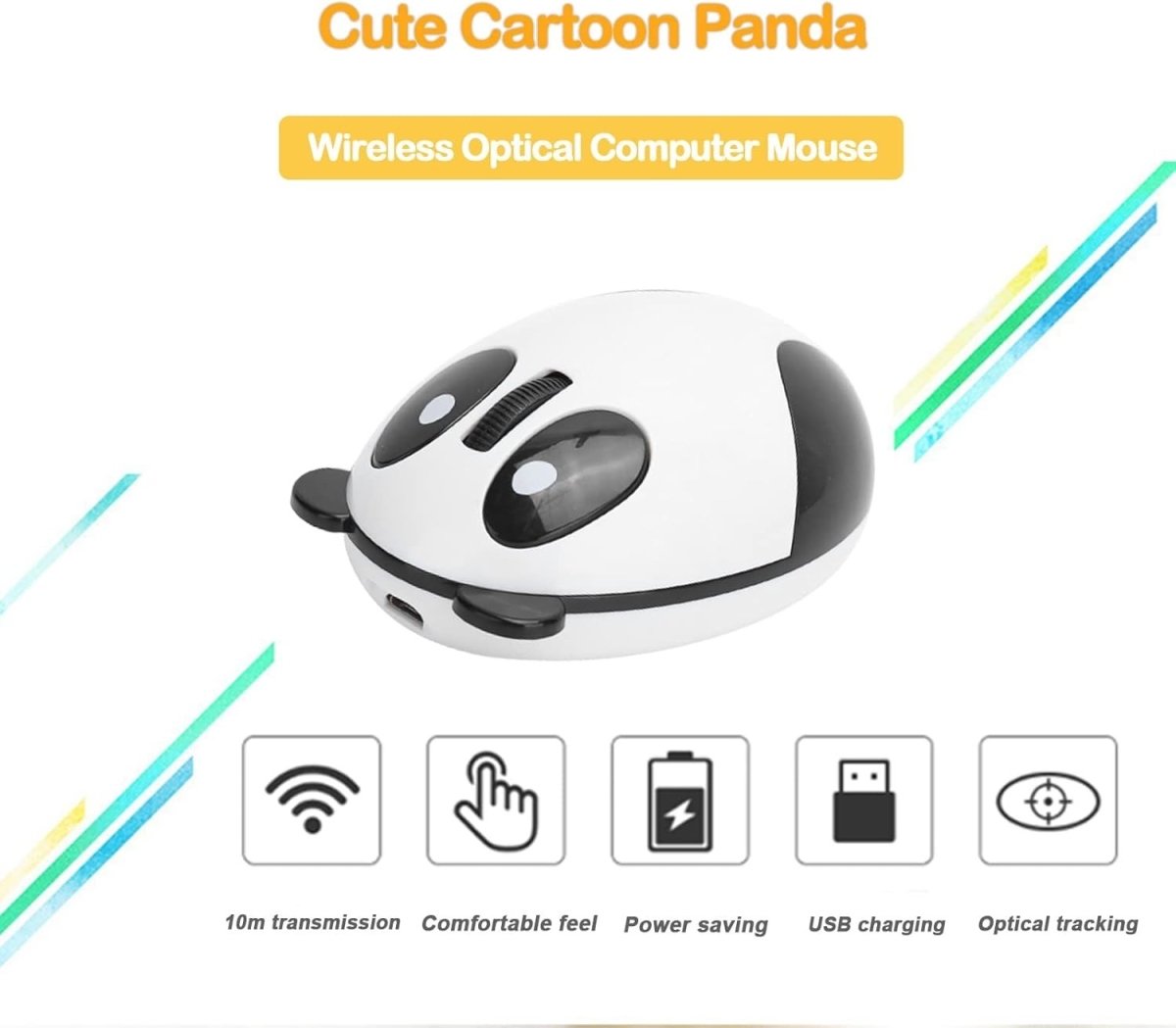 Cute Panda Wireless Mouse 2.4G USB Rechargeable Silent - Kwikley
