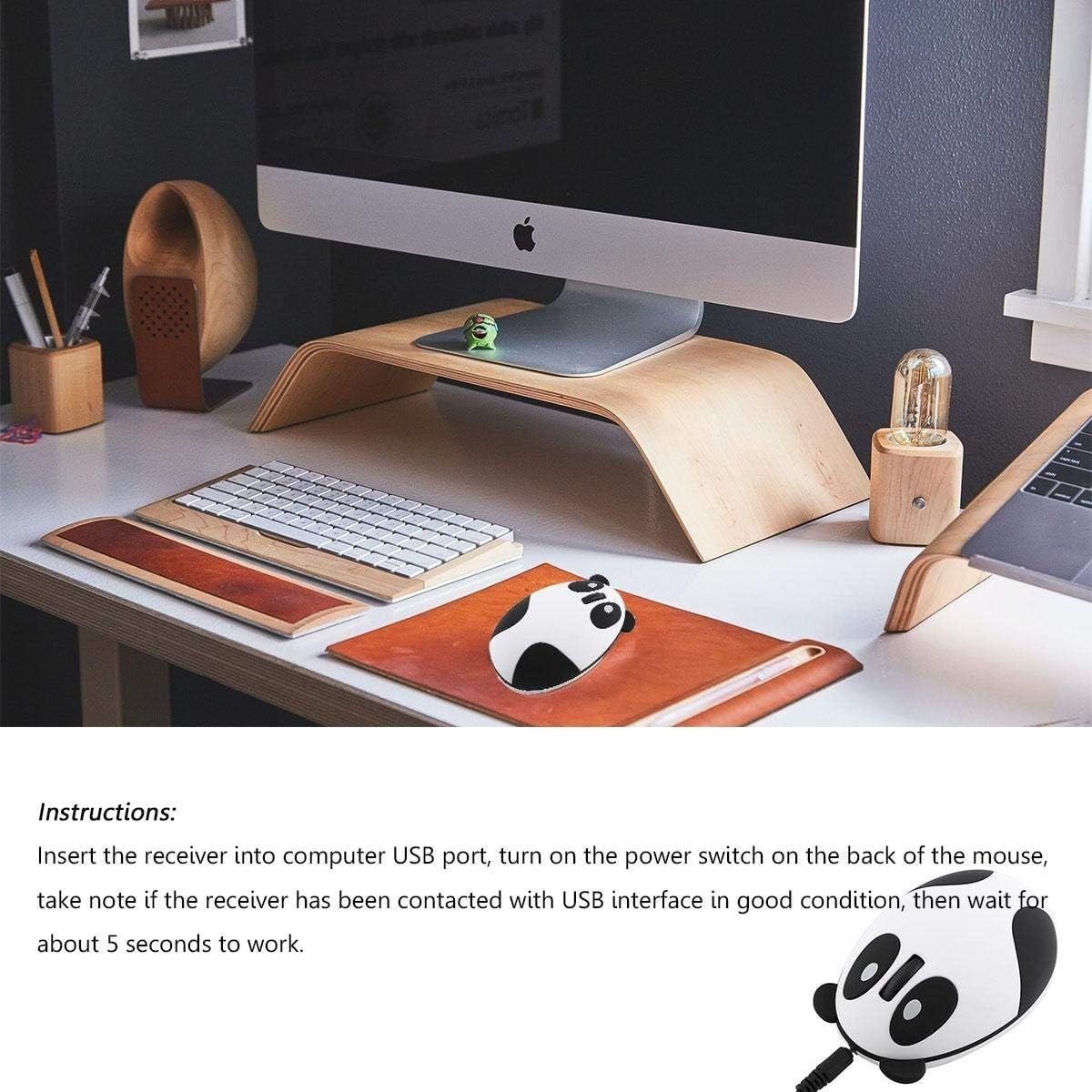 Cute Panda Wireless Mouse 2.4G USB Rechargeable Silent - Kwikley