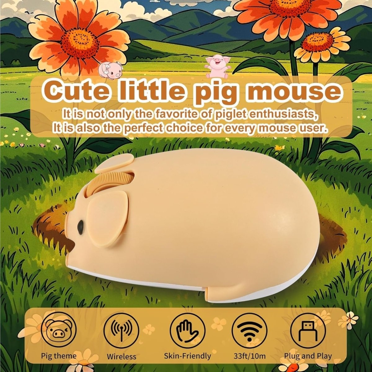 Cute Pig Wireless Mouse Bluetooth 5.1 2.4G Silent 1200DPI - Kwikley