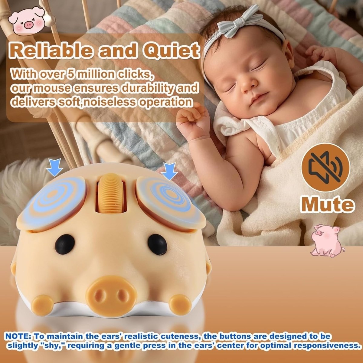 Cute Pig Wireless Mouse Bluetooth 5.1 2.4G Silent 1200DPI - Kwikley
