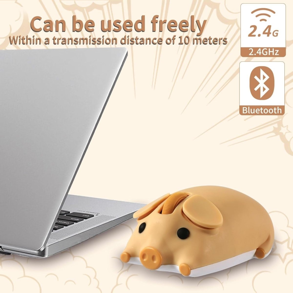 Cute Pig Wireless Mouse Bluetooth 5.1 2.4G Silent 1200DPI - Kwikley