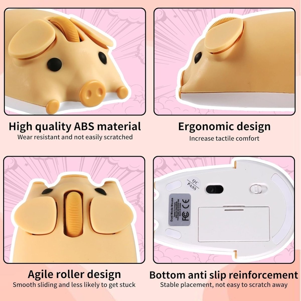 Cute Pig Wireless Mouse Bluetooth 5.1 2.4G Silent 1200DPI - Kwikley