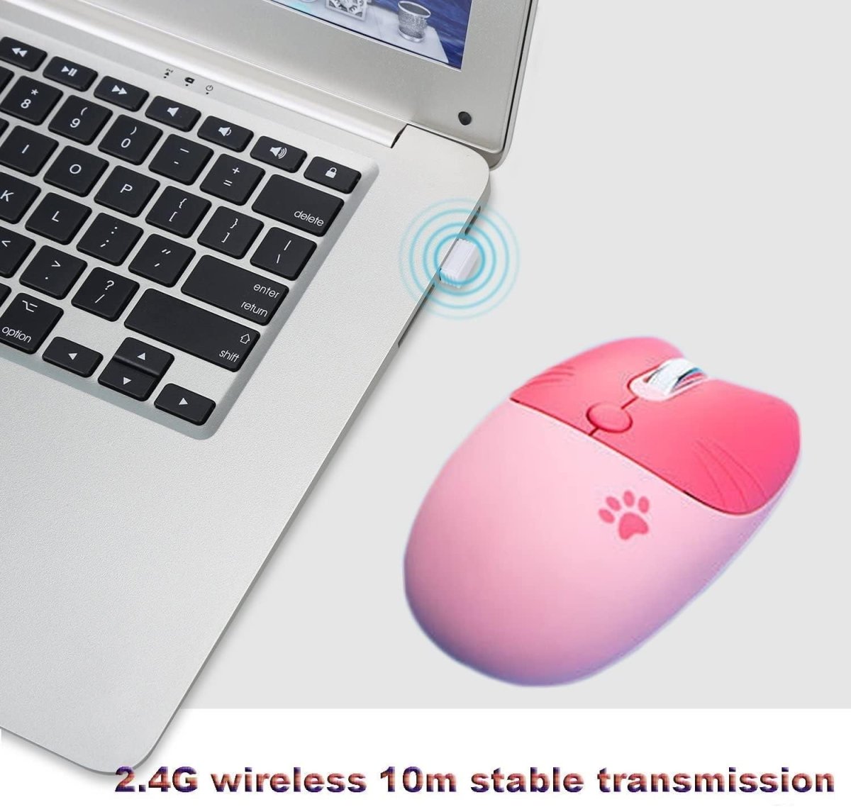 Cute Pink Wireless Mouse Silent 1600 DPI USB Rechargeable - Kwikley